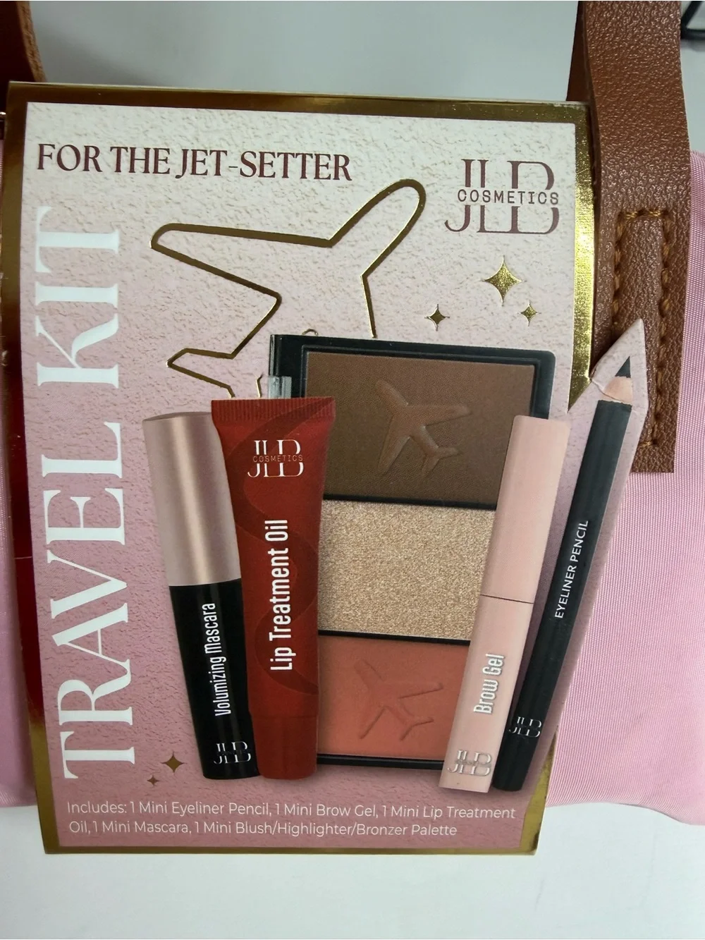 Pink Mini Travel Cosmetic Bag with 5 Mini Cosmetic
